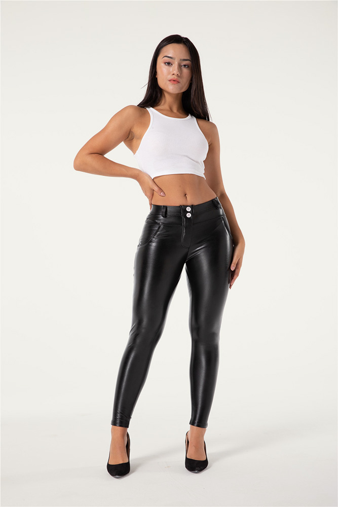 Melody Black and White Leather Pants High Waisted Pu Leggings