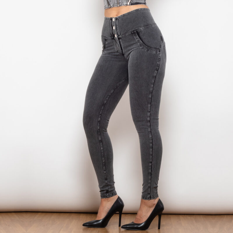 Melody High Waist Grey Denim with Buttons - Image 4