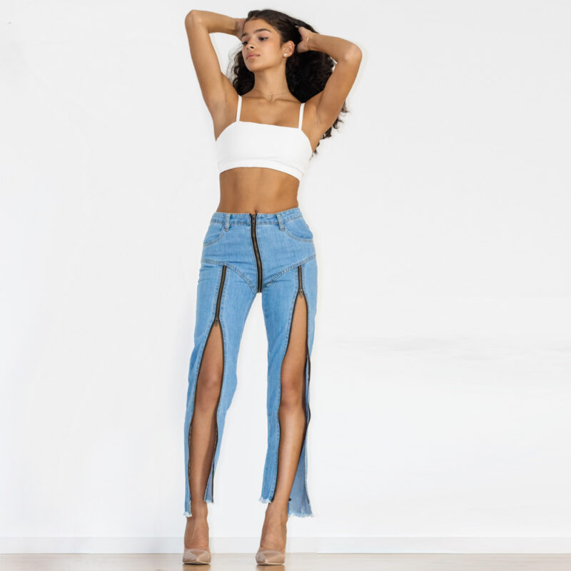 Melody Mid Waist Light Blue Denim Zipper - Image 9