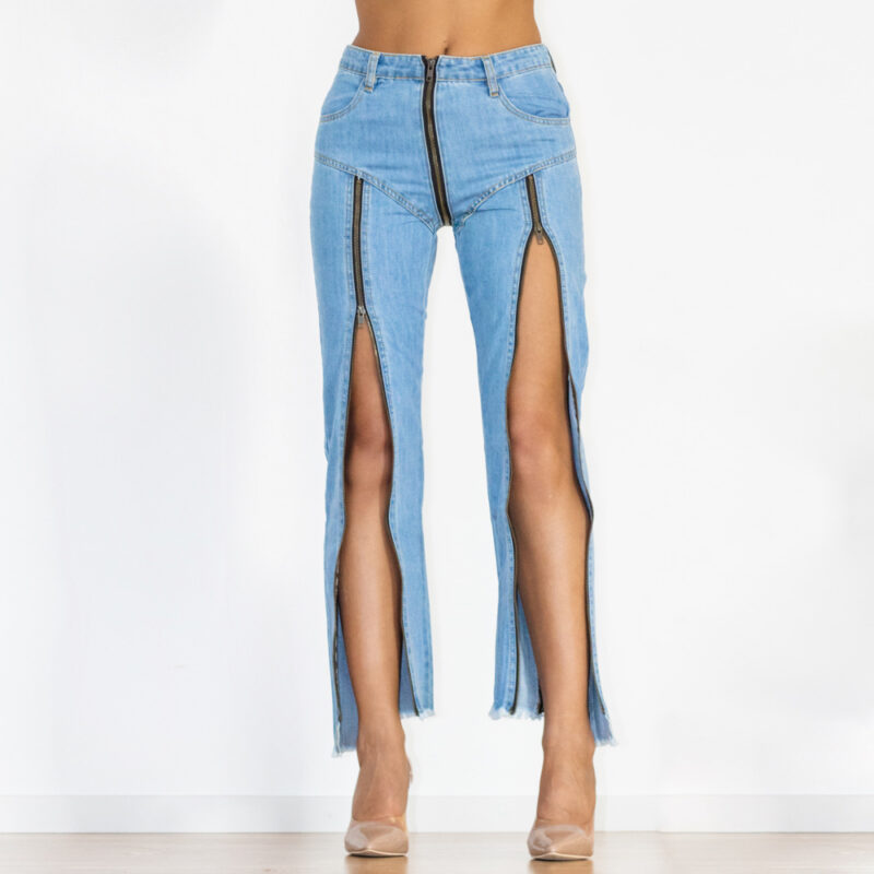 Melody Mid Waist Light Blue Denim Zipper - Image 4