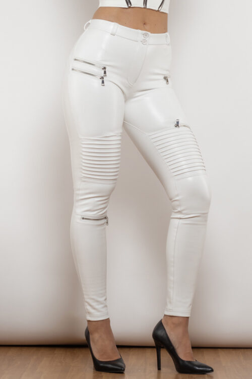 Melody Mid Waist Leather White Biker Edition
