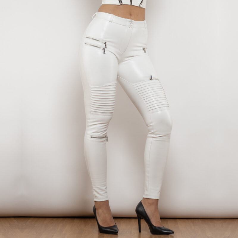 Melody Mid Waist Leather White Biker Edition