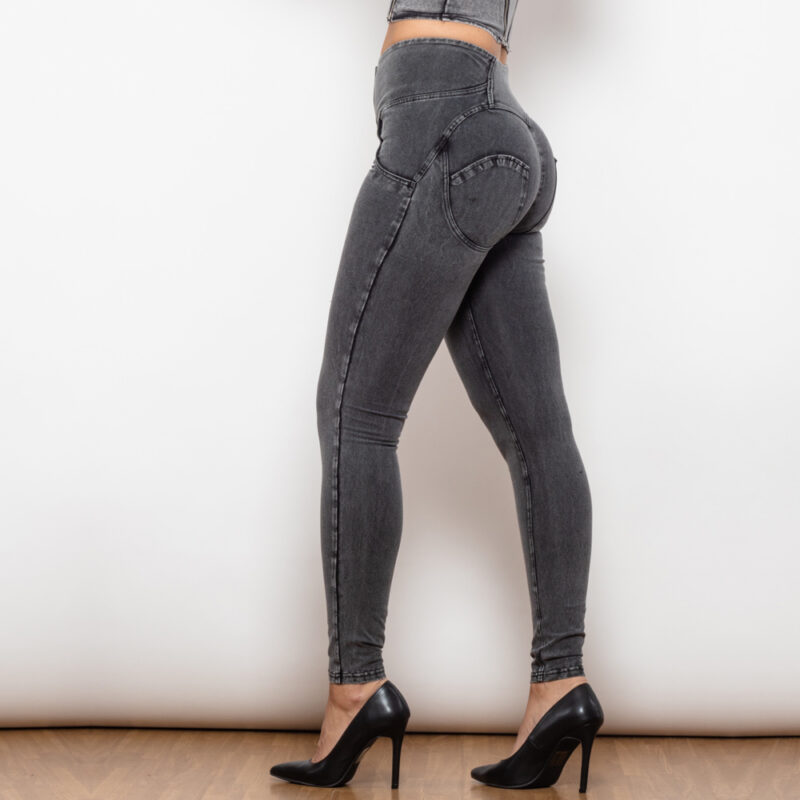 Melody High Waist Grey Denim with Buttons - Image 6