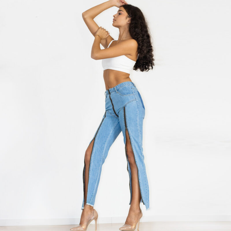 Melody Mid Waist Light Blue Denim Zipper - Image 7