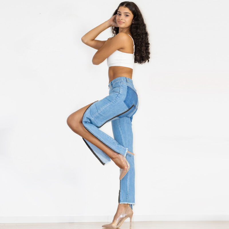 Melody Mid Waist Light Blue Denim Zipper - Image 2