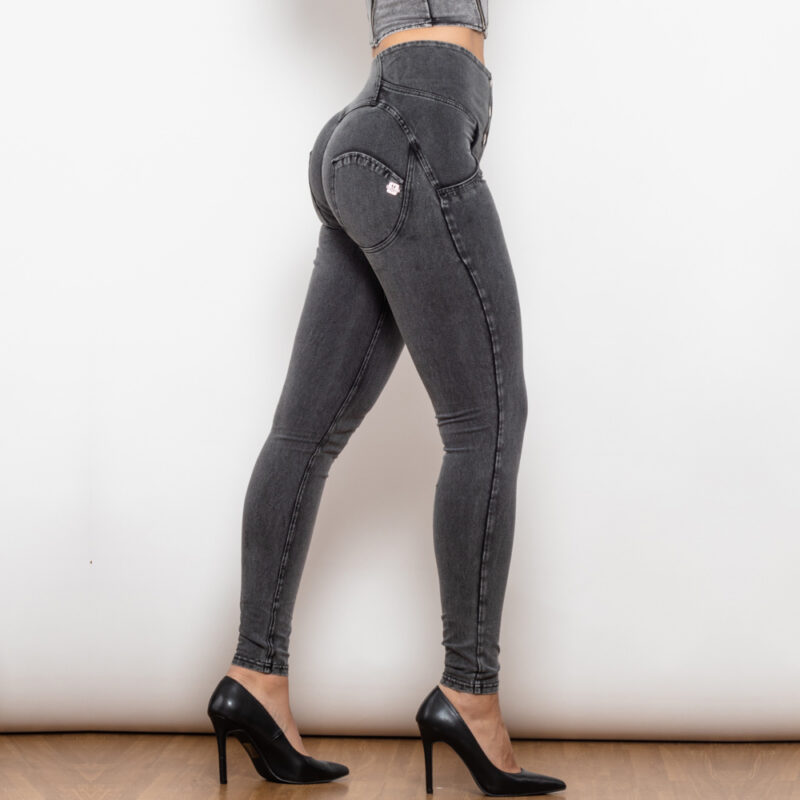 Melody High Waist Grey Denim with Buttons - Image 8