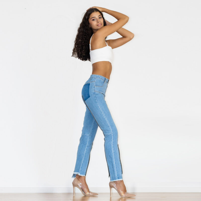 Melody Mid Waist Light Blue Denim Zipper - Image 6