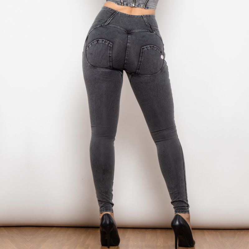 Melody High Waist Grey Denim with Buttons - Image 5