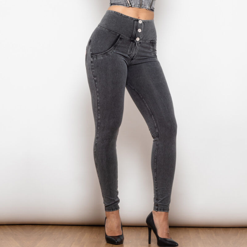 Melody High Waist Grey Denim with Buttons