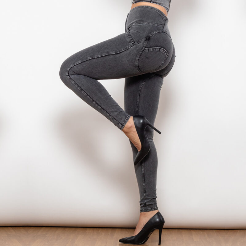 Melody High Waist Grey Denim with Buttons - Image 7