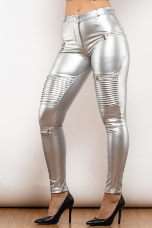 Melody Mid Waist Leather Silver Biker Edition